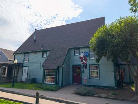 Historic shop in Old Mystic Village in summer in village of Mystic, town of Stonington, Connecticut CT, USA.のeditorial素材