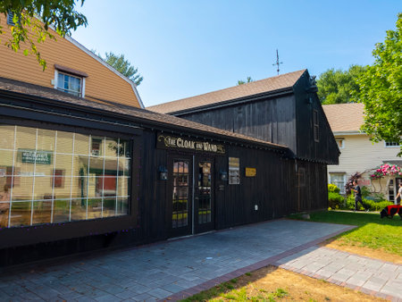 Historic shop in Old Mystic Village in summer in village of Mystic, town of Stonington, Connecticut CT, USA.のeditorial素材