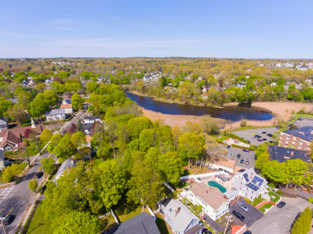Saugus River Marsh near the river mouth to the Atlantic Ocean in historic town center of Saugus, Massachusetts MA, USA.の写真素材