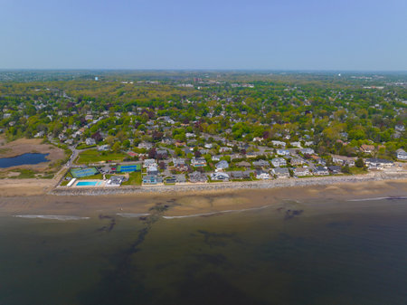 Historic coastal house aerial view in spring near Phillip's Beach in town of Swampscott, Massachusetts MA, USA.の写真素材