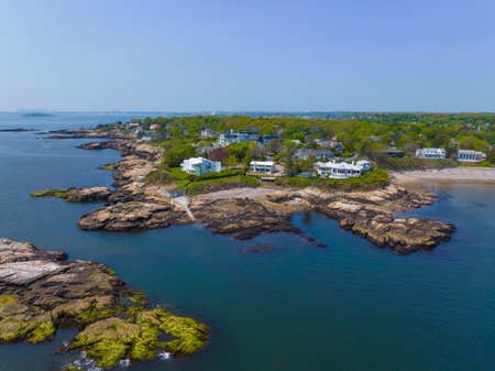 Historic coastal house aerial view in spring near Phillip's Beach in town of Swampscott, Massachusetts MA, USA.の写真素材