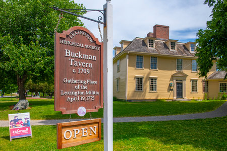 Buckman Tavern is a historic American Revolutionary War site built in 1710 at 1 Bedford Street in historic town center of Lexington, Massachusetts MA, USA.のeditorial素材