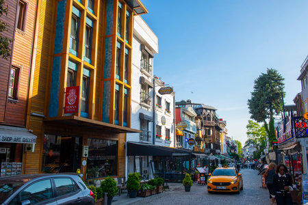 Henna Hotel and Blue Zerzevan Hotel on Akbiyik Caddesi Street in Sultanahmet in historic city of Istanbul, Turkey. Historic Areas of Istanbul is a UNESCO World Heritage Site.のeditorial素材