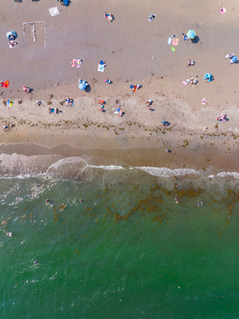 Devereux Beach aerial view at Marblehead Harbor in town of Marblehead, Massachusetts MA, USA.の写真素材