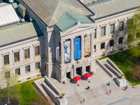 Museum of Fine Arts main entrance aerial view at 465 Huntington Avenue in Fenway district, Boston, Massachusetts MA, USA.のeditorial素材