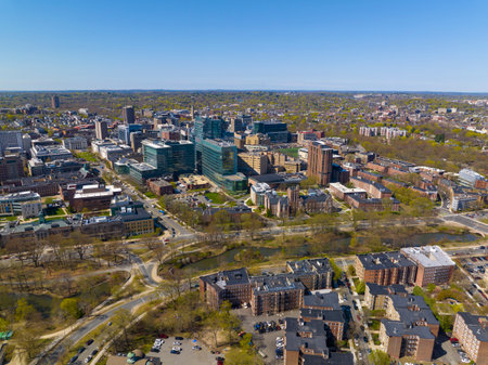Boston Longwood Medical and Academic Area aerial view in Boston, Massachusetts MA, USA. This area including Beth Israel Deaconess Medical Center, Children's Hospital, Dana Farber Cの写真素材