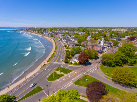 Swampscott coast aerial view at Black Wills Cliff in town of Swampscott, Massachusetts MA, USA.の写真素材