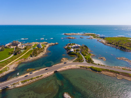 Aerial view of historic mansions at Ocean Drive Historic District near Goose Neck in city of Newport, Rhode Island RI, USA.の写真素材