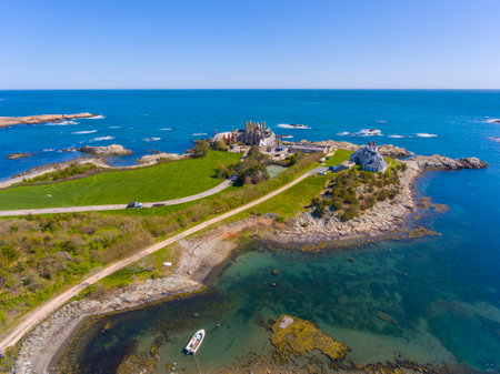 Aerial view of historic mansions at Ocean Drive Historic District near Goose Neck in city of Newport, Rhode Island RI, USA.の写真素材