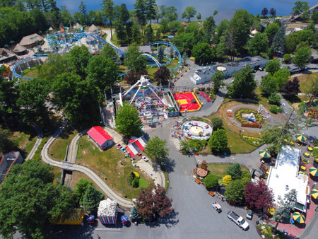 Aerial view of Historic Canobie Lake Park by the Canobie Lake in town of Salem, New Hampshire NH, USA.の写真素材