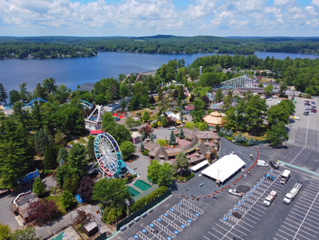 Aerial view of Historic Canobie Lake Park by the Canobie Lake in town of Salem, New Hampshire NH, USA.の写真素材