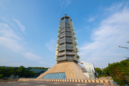 Porcelain Tower of Great Bao En Temple in Nanjing, Jiangsu Province, China. The original Porcelain...