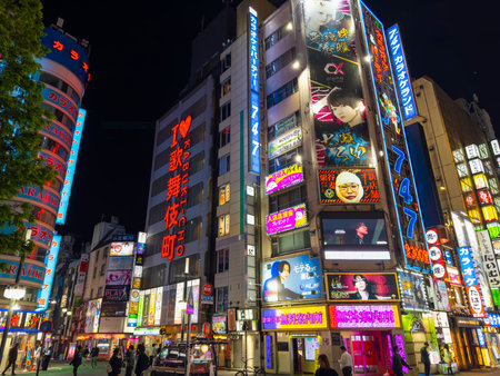 Kabukicho night scene at Shinjuku Toho Building near Central Road in Shinjuku City, Tokyo, Japan.のeditorial素材