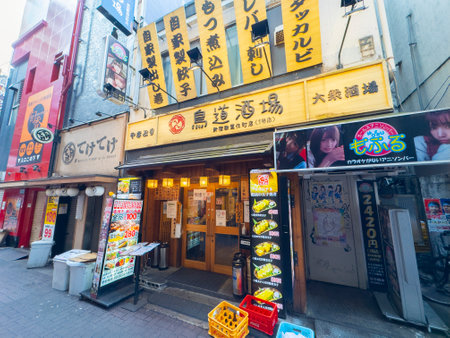Japanese restaurant on Kabukicho Ichiban Gai Street in Kabukicho, Shinjuku City, Tokyo, Japan.のeditorial素材