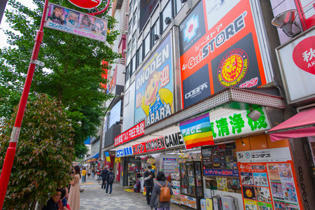 Akihabara Electric Town on Chuo-dori Avenue in Chiyoda ward of Tokyo, Japan.のeditorial素材