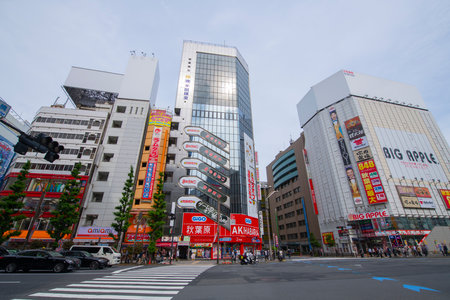 Akihabara Electric Town on Chuo-dori Avenue in Chiyoda ward of Tokyo, Japan.のeditorial素材