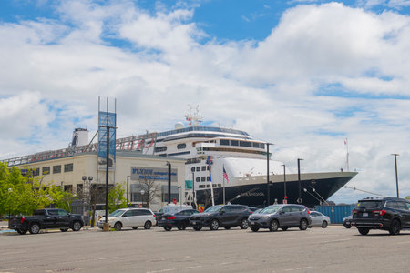 Volendam cruise ship by Holland American Line docked at Cruise Port in Seaport District, Boston, Massachusetts MA, USA.のeditorial素材