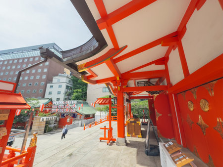 Haiden Main Hall of Hanazono Jinja. Hanazono Jinja Shrine is a Shinto shrine located in Shinjuku City, Tokyo, Japan. This Shrine was built in 17th century.の写真素材