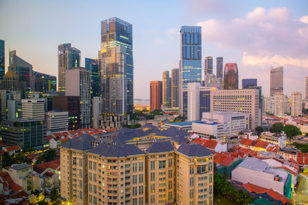 Emerald Garden and historic commercial building aerial view in the morning on Street, with CBD...