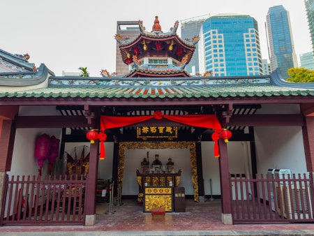 Altar of Thian Hock Keng Temple (Palace of Heavenly Happiness). This temple is a Mazu (Matsu) temple on Telok Ayer Street in Chinatown, Outram district of Central Area, Singapore.の写真素材