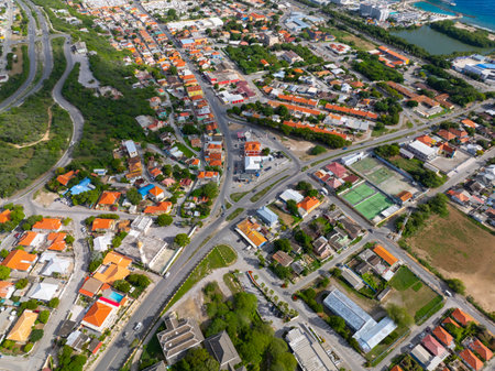 Otrobanda historic center aerial view in city of Willemstad, Curacao. Historic Willemstad is a UNESCO World Heritage Site.の写真素材