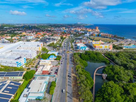 Willemstad coast aerial view including Rif Mangrove Park at Otrobanda, city of Willemstad, Curacao.の写真素材