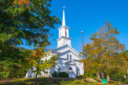 Oakdale United Methodist Church at 15 N Main Street in Oakdale Village Historic District, town of West Boylston, Massachusetts MA, USA.の写真素材