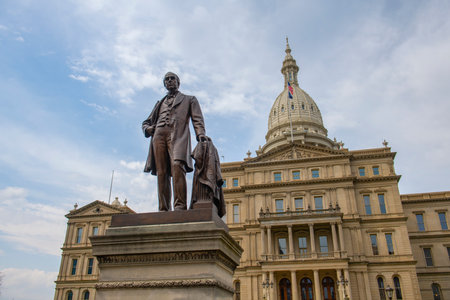 Austin Blair statue in front of Michigan State Capitol at 100 N Capitol Ave, Lansing, Michigan MI, USA.の写真素材