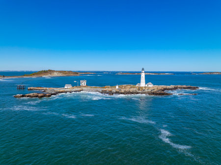 Boston Lighthouse on Little Brewster Island in Boston Harbor, Boston, Massachusetts MA, USA.の写真素材