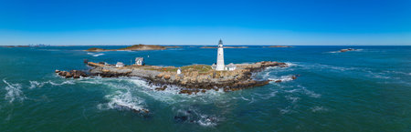 Boston Lighthouse on Little Brewster Island in Boston Harbor, Boston, Massachusetts MA, USA.の写真素材