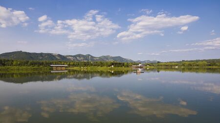 The landscape with lake and cloudsの写真素材