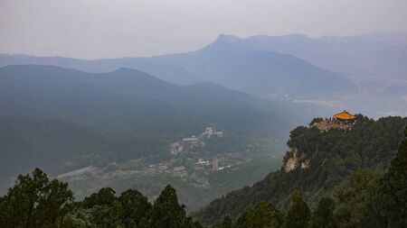 View of mountains, Lingyan Temple in Jinan Chinaの写真素材
