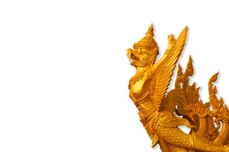 Statue of a golden garuda images, Candle Garuda statue, Giant statues on a white background from Bangkok temple, Thailand.の写真素材