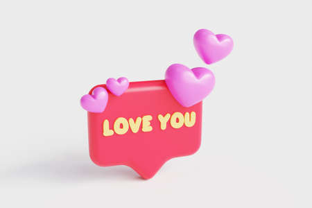 Social Media pink heart icon with word Love You, isolated on white background with clipping path....