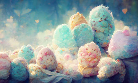 3D illustration fantastic kawaii fluffy pastel color wallpaperの写真素材