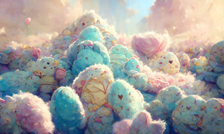 3D illustration fantastic kawaii fluffy pastel color wallpaperの写真素材
