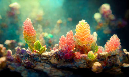 Underwater colorful coral abstract wallpaper. 3D illustrationの写真素材