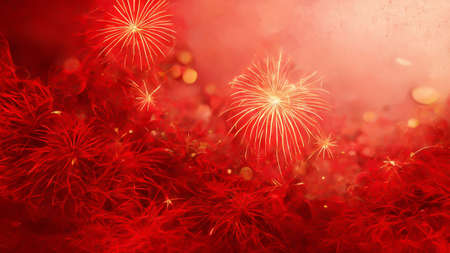 Red Abstract Wallpaper. Red Holiday glowing Abstract Defocused Background for Christmas and New Yearの写真素材