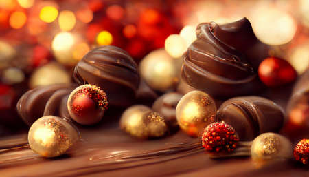 3D Render Chocolate Christmas HD Wallpaper. Beautiful artwork seasonal illustration and copy space background.の写真素材