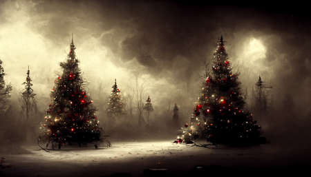 3D Render Merry Christmas HD Wallpaper. Dark vintage lights background. defocused. Beautiful artwork seasonal illustration and copy space background.の写真素材