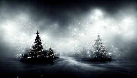 3D Render Merry Christmas HD Wallpaper. Dark vintage lights background. defocused. Beautiful artwork seasonal illustration and copy space background.の写真素材