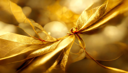 3D Render Golden Merry Christmas HD Wallpaper with bokeh defocused lights. Beautiful artwork seasonal illustration and copy space background.の写真素材