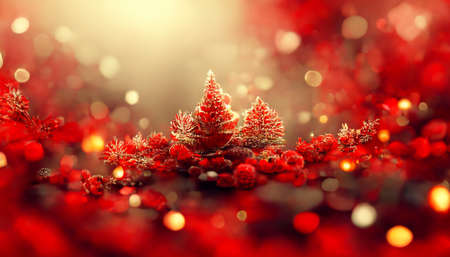 3D Render Merry Christmas HD Wallpaper with Abstract red fractal composition. Beautiful artwork seasonal illustration and copy space background.の写真素材