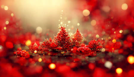 3D Render Merry Christmas HD Wallpaper with Abstract red fractal composition. Beautiful artwork seasonal illustration and copy space background.の写真素材