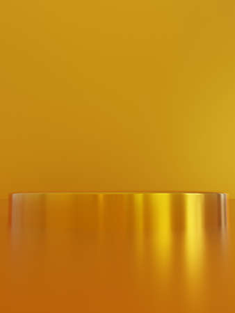 3D rendering Empty gold cylinder podium on golden background. Abstract minimal studio 3d geometric shape object. Mockup space for display of product design. Golden Mockups.の写真素材