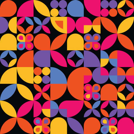 Modern style geometric abstract vector seamless pattern with simple shapes and retro color palette. Simple composition for web design, branding, invitations, posters, textile and wallpaper.のイラスト素材