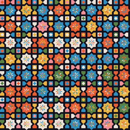 Abstract Retro Geometric seamless pattern. Bright colorful nostalgic background design. Vector Illustrationのイラスト素材