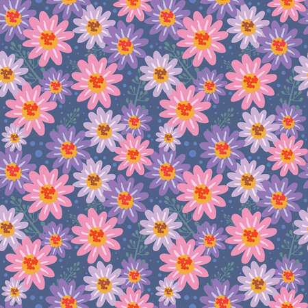 Trendy Floral pattern in the many kind of flowers. Tropical botanical Motifs scattered random. Seamless vector texture. Printing with in hand drawn style on dark background.のイラスト素材