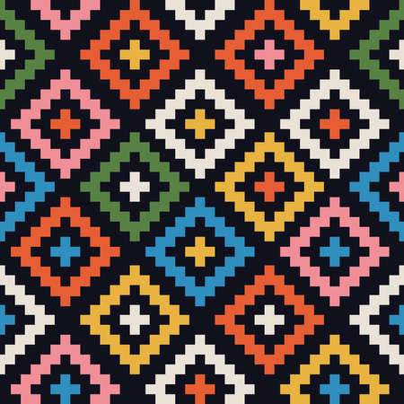 Abstract Retro Geometric seamless pattern. Bright colorful nostalgic background design. Vector Illustrationのイラスト素材