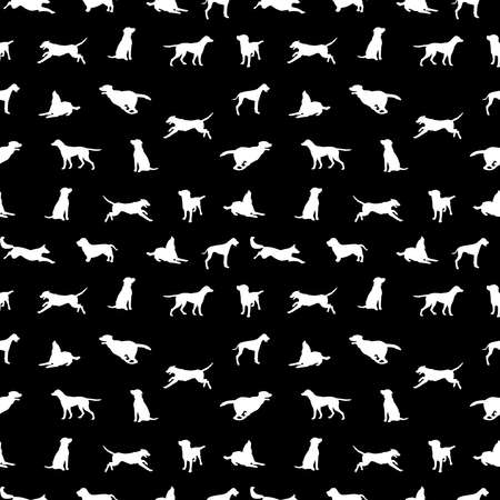 Seamless pattern of pet and owners holding or walking a dog, Barkitecture concepts black and whiteのイラスト素材